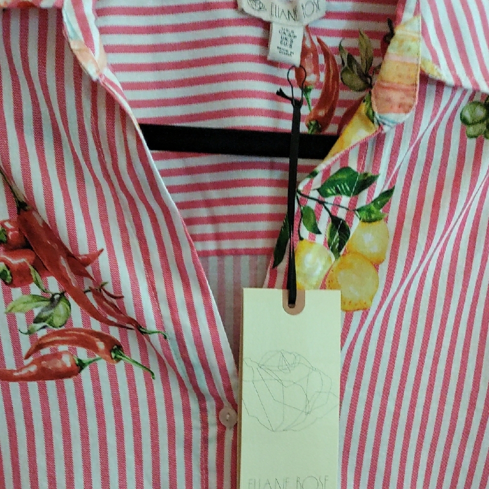 Striped Button Down Shirt with Food & Drink  Fun Design. NWT - Picture 4 of 15